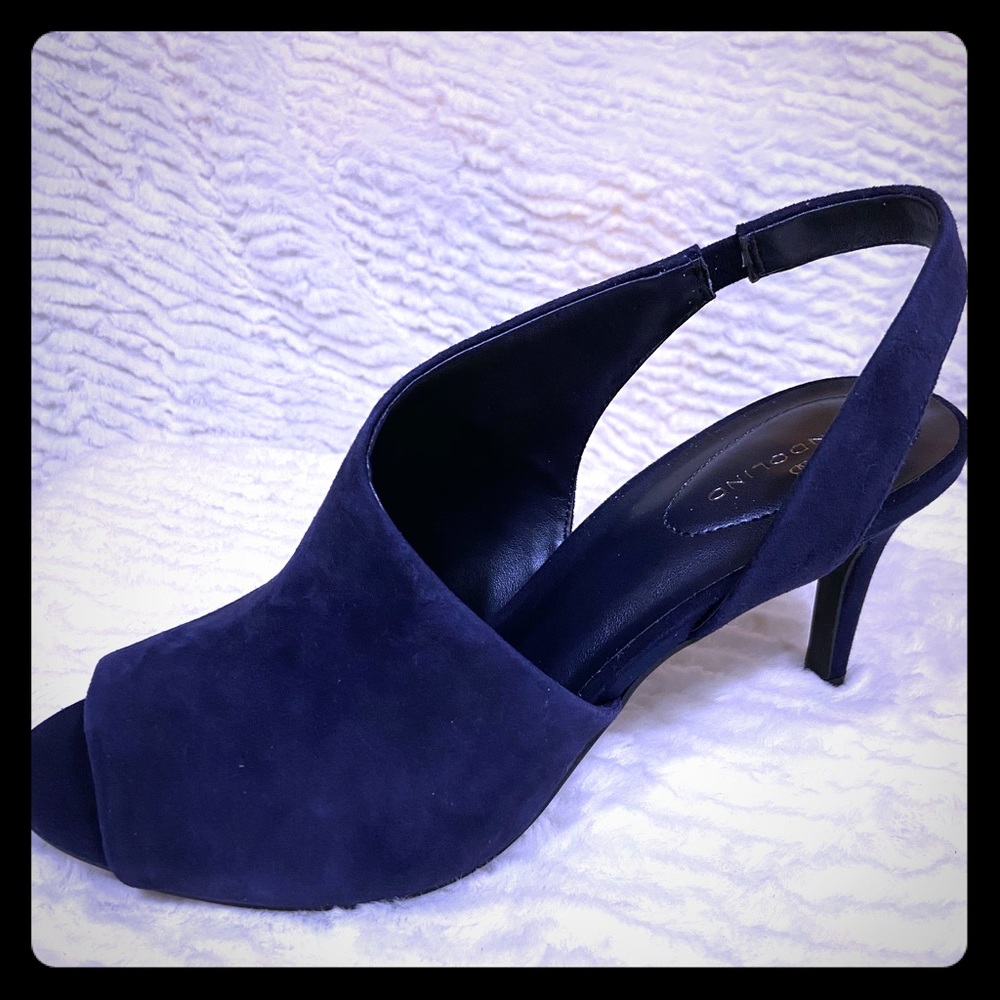 Bandolo dark blue suede heel peep toe